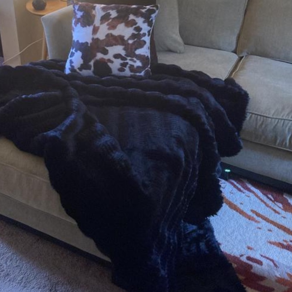 Arden Faux Fur Black Throw Blanket - Picture 4 of 8